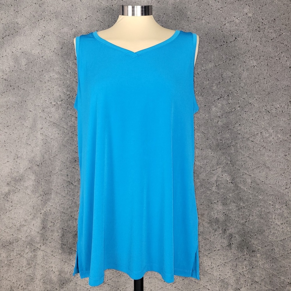 Susan Graver Top Womens Large Blue Sleeveless Tunic Pullover Stretch‎ Relaxed